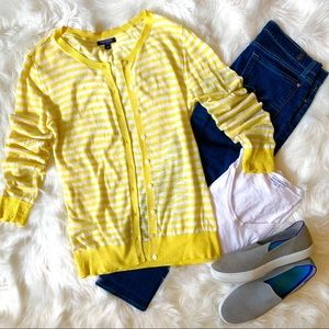 Banana Republic Yellow and White Stripe Cardigan L